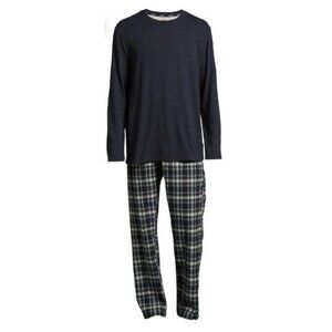 Hanes Men’s Knit Top and Flannel Sleep Pants Set, 2-Piece Sky Captain Small